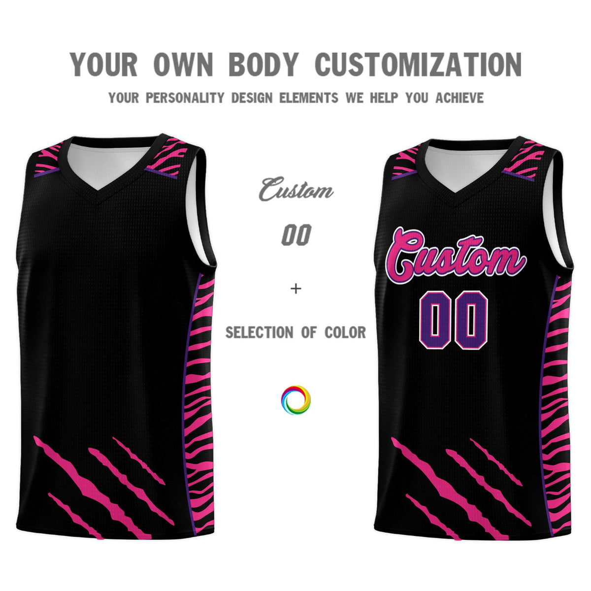 Custom Black Personalized Tiger Claw Pattern Sports Uniform Basketball Jersey