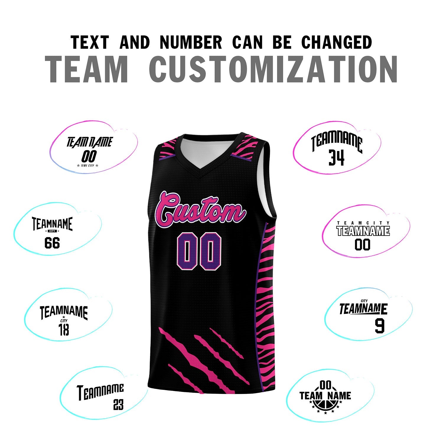 Custom Black Personalized Tiger Claw Pattern Sports Uniform Basketball Jersey