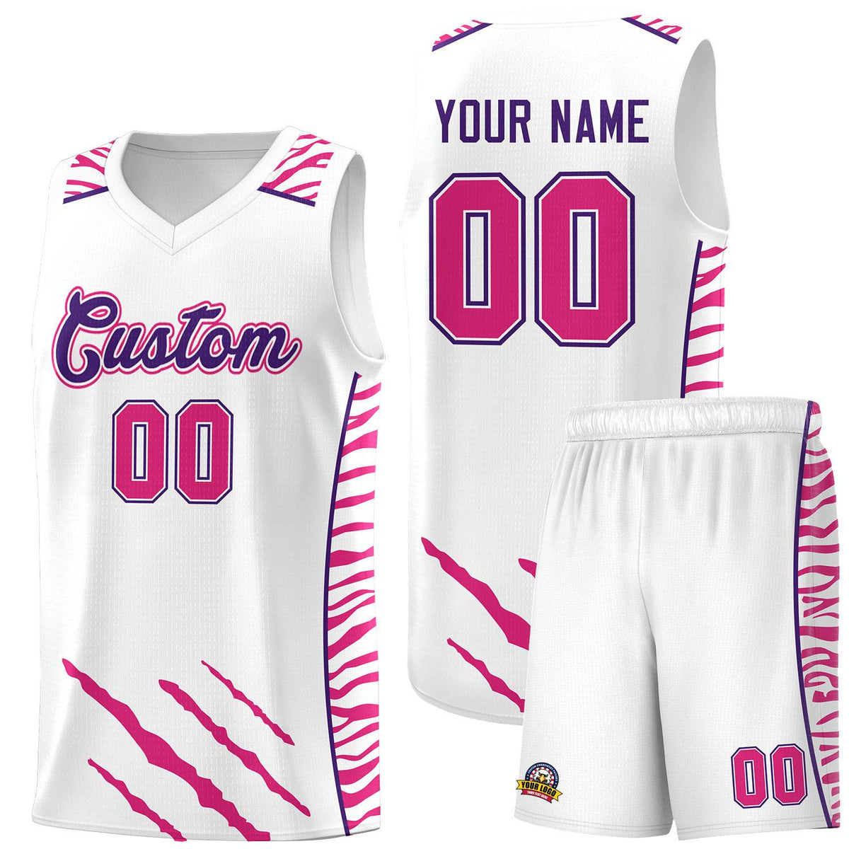 Custom White Personalized Tiger Claw Pattern Sports Uniform Basketball Jersey