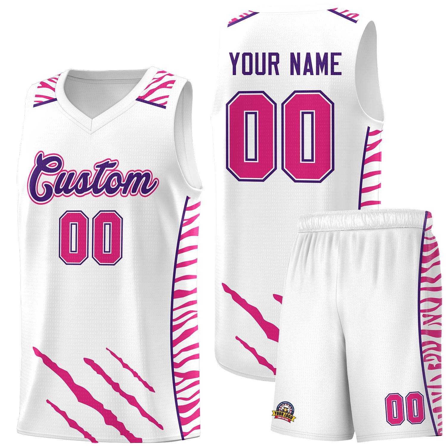 Custom White Personalized Tiger Claw Pattern Sports Uniform Basketball Jersey