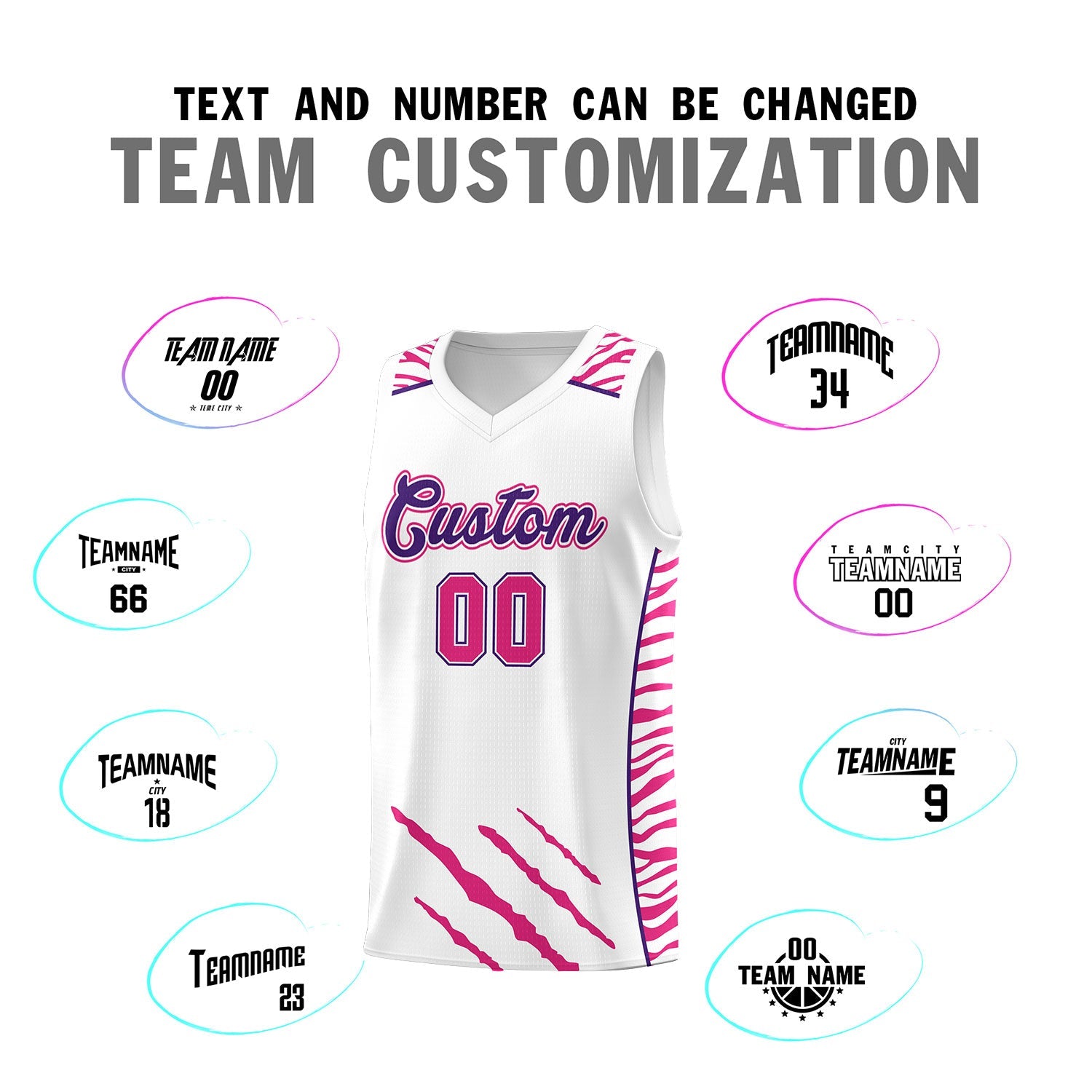 Custom White Personalized Tiger Claw Pattern Sports Uniform Basketball Jersey