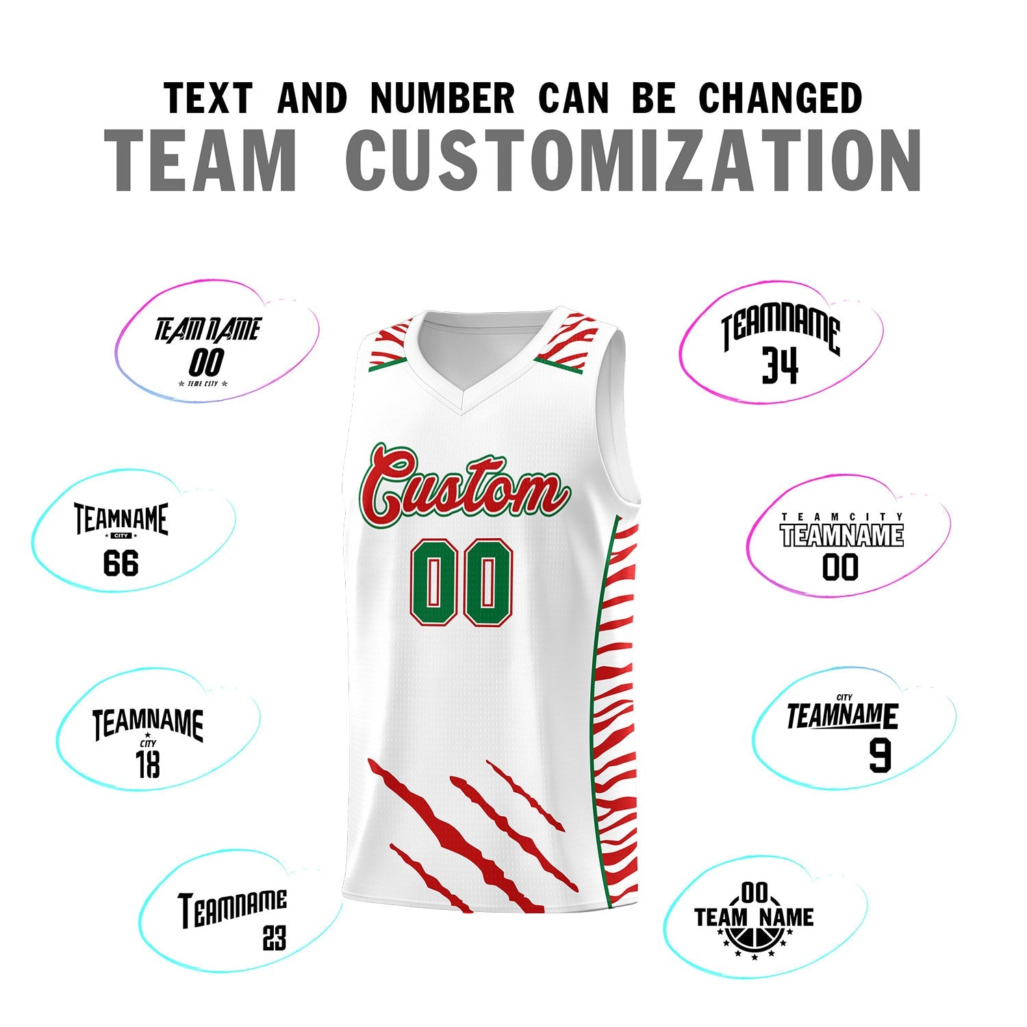 Custom White Personalized Tiger Claw Pattern Sports Uniform Basketball Jersey