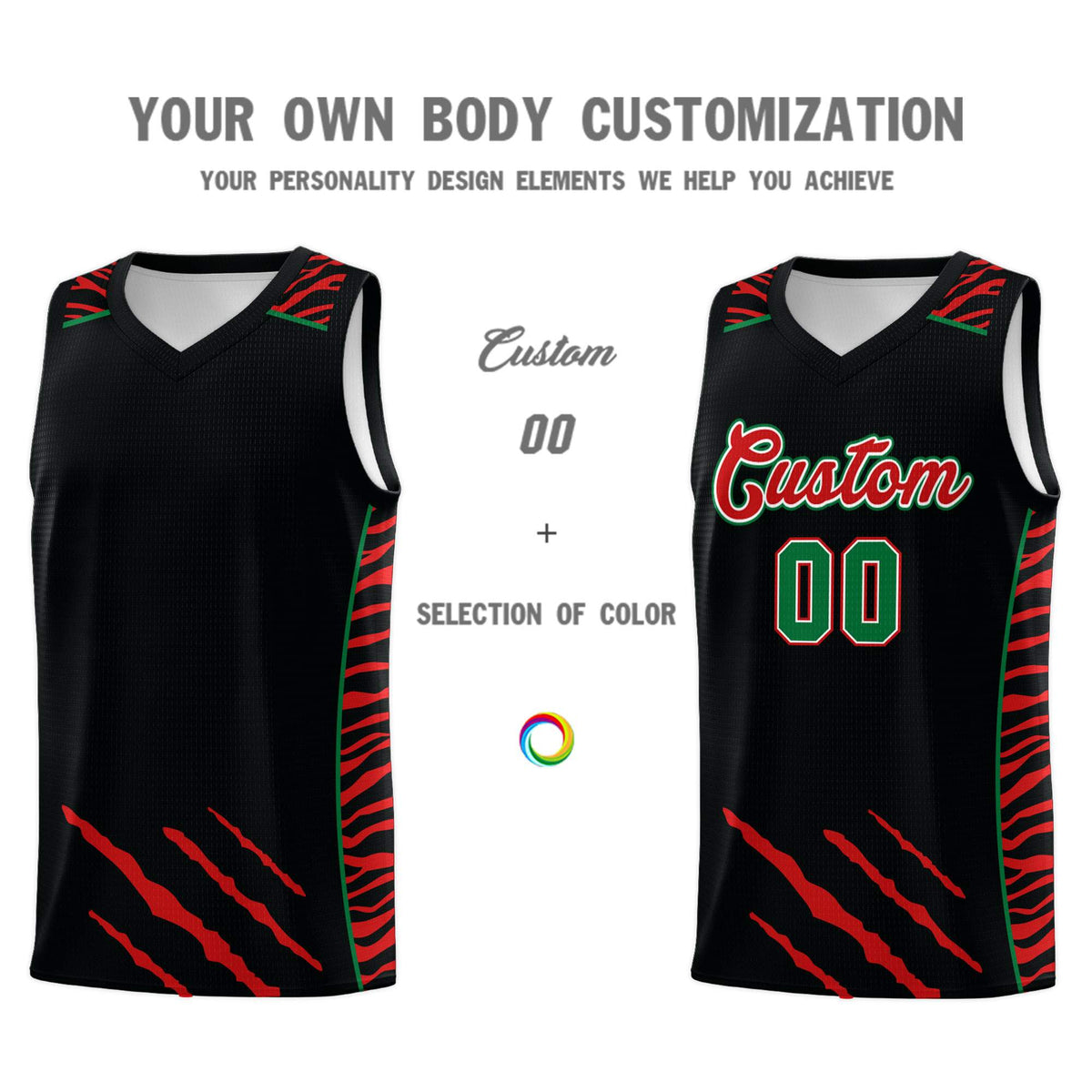 Custom Black Personalized Tiger Claw Pattern Sports Uniform Basketball Jersey