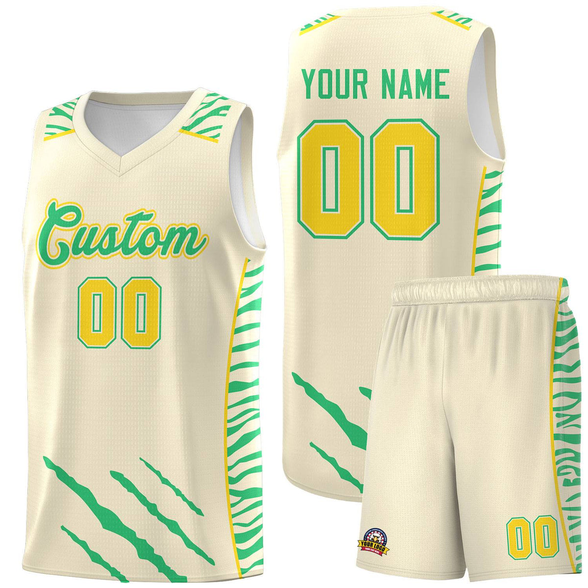 Custom Cream Personalized Tiger Claw Pattern Sports Uniform Basketball Jersey