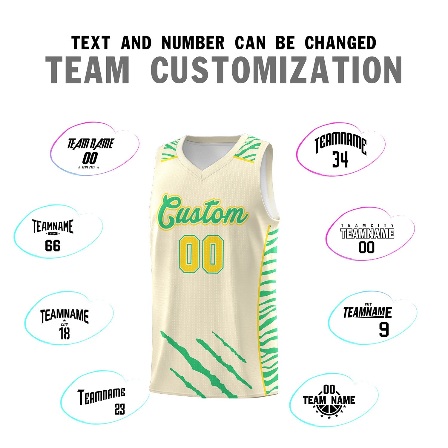 Custom Cream Personalized Tiger Claw Pattern Sports Uniform Basketball Jersey