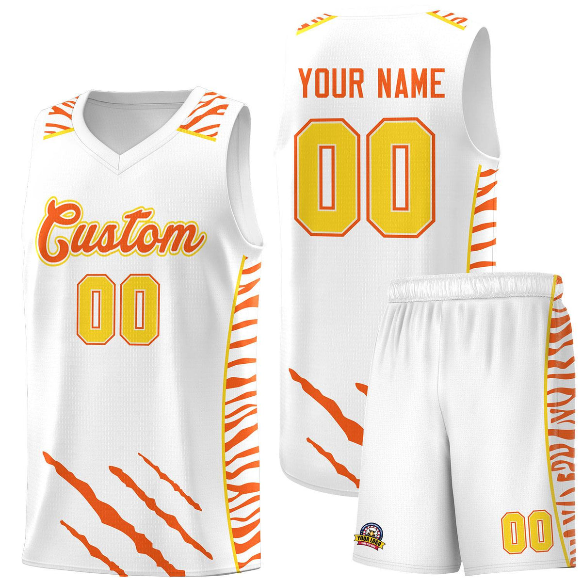 Custom White Personalized Tiger Claw Pattern Sports Uniform Basketball Jersey