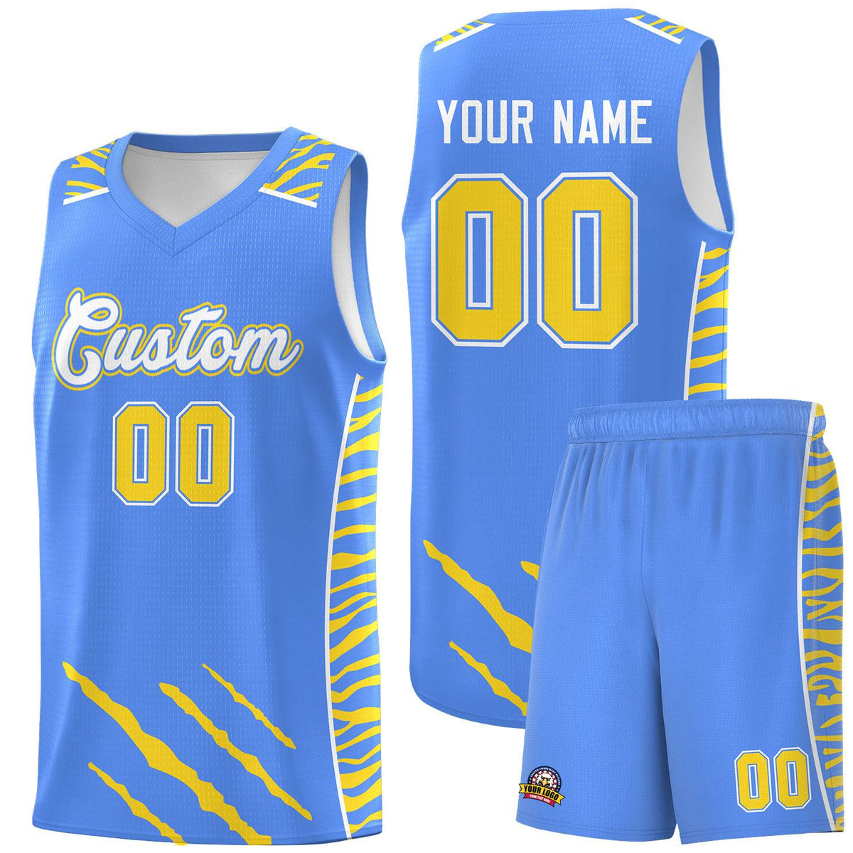 Custom Powder Blue Personalized Tiger Claw Pattern Sports Uniform Basketball Jersey