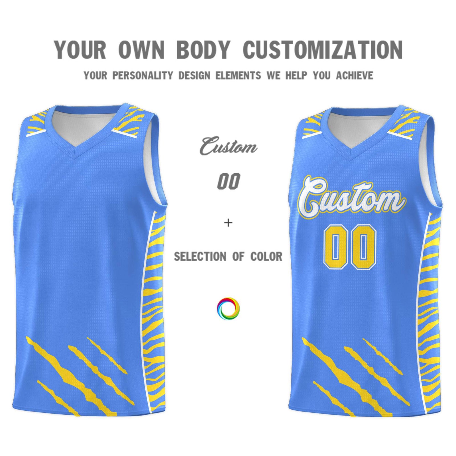Custom Powder Blue Personalized Tiger Claw Pattern Sports Uniform Basketball Jersey