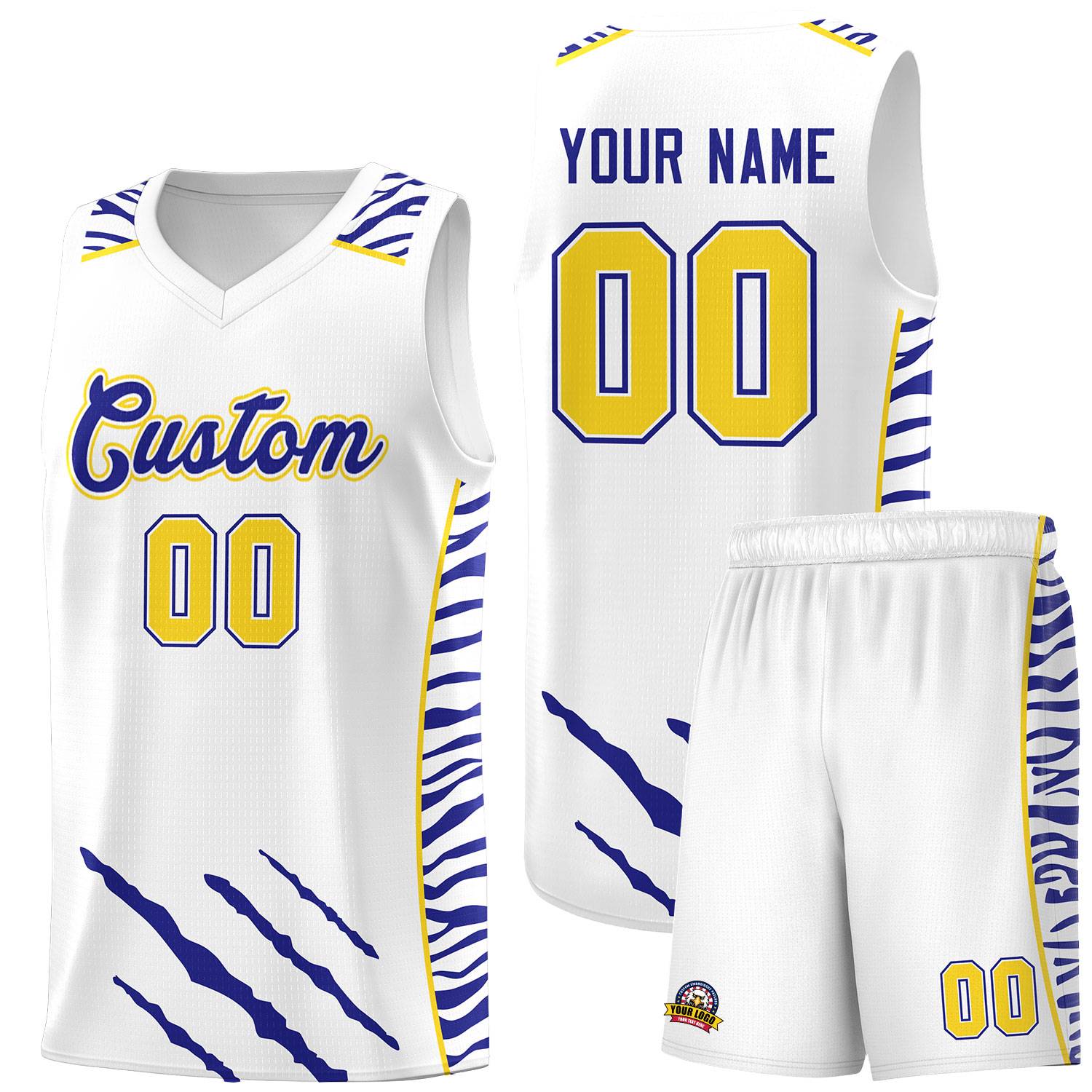 Custom White Personalized Tiger Claw Pattern Sports Uniform Basketball Jersey