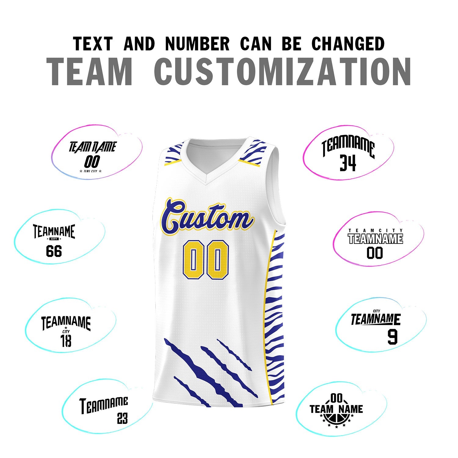 Custom White Personalized Tiger Claw Pattern Sports Uniform Basketball Jersey