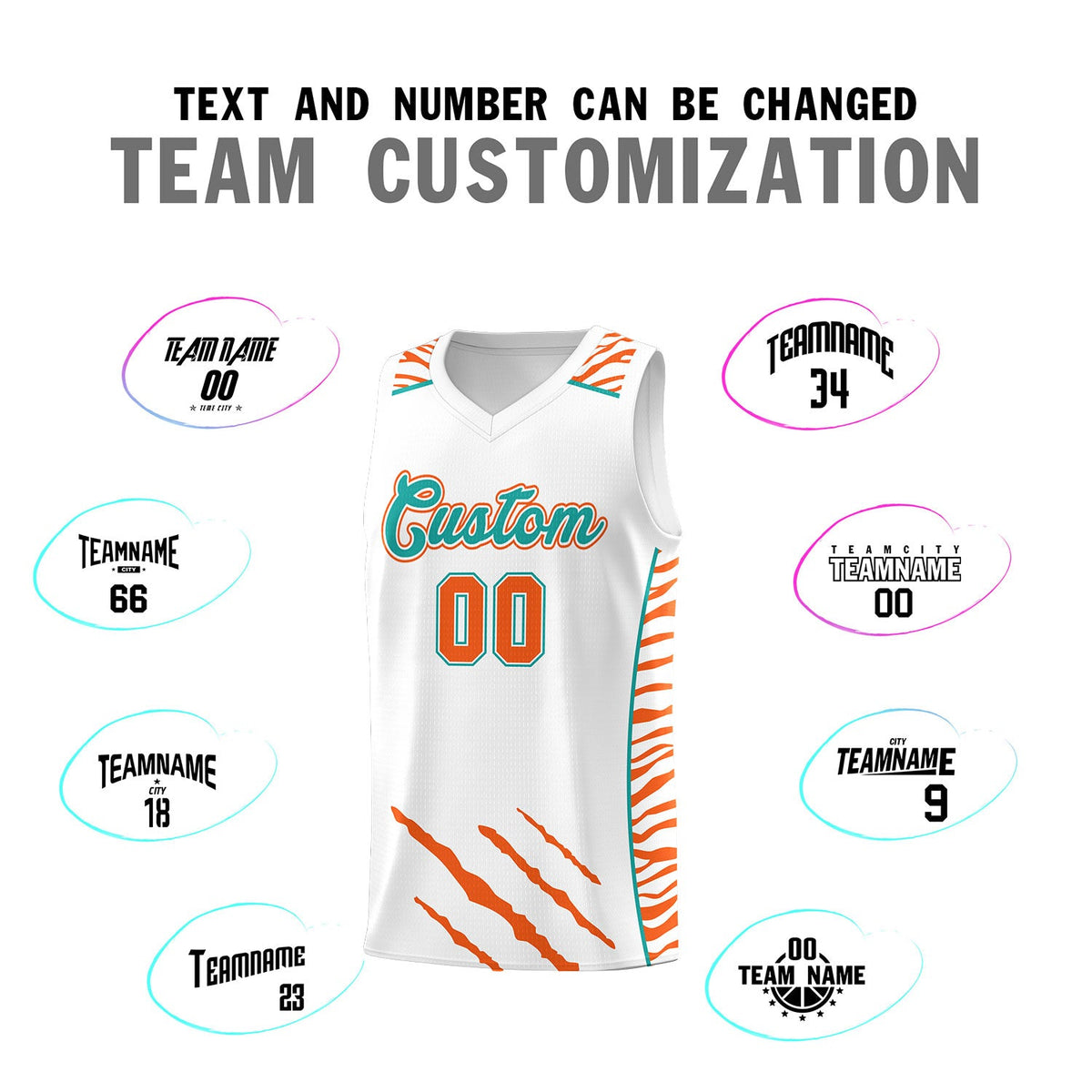 Custom White Personalized Tiger Claw Pattern Sports Uniform Basketball Jersey