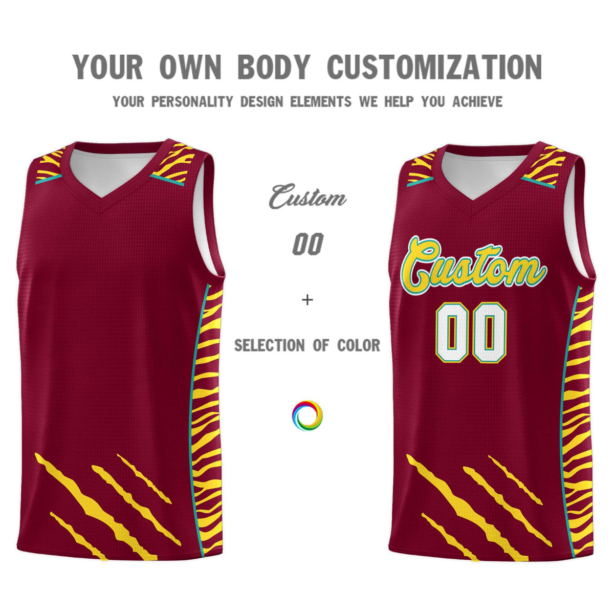 Custom Crimson Personalized Tiger Claw Pattern Sports Uniform Basketball Jersey