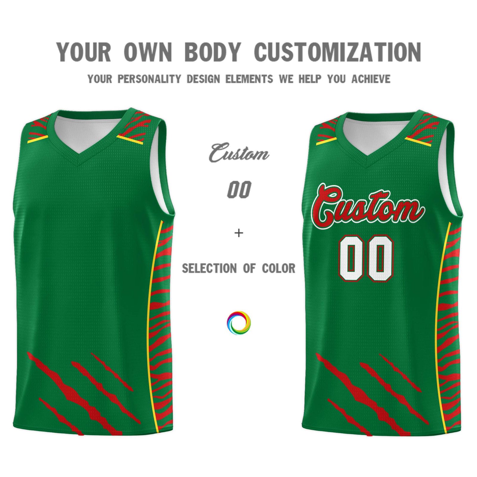 Custom Kelly Green Personalized Tiger Claw Pattern Sports Uniform Basketball Jersey