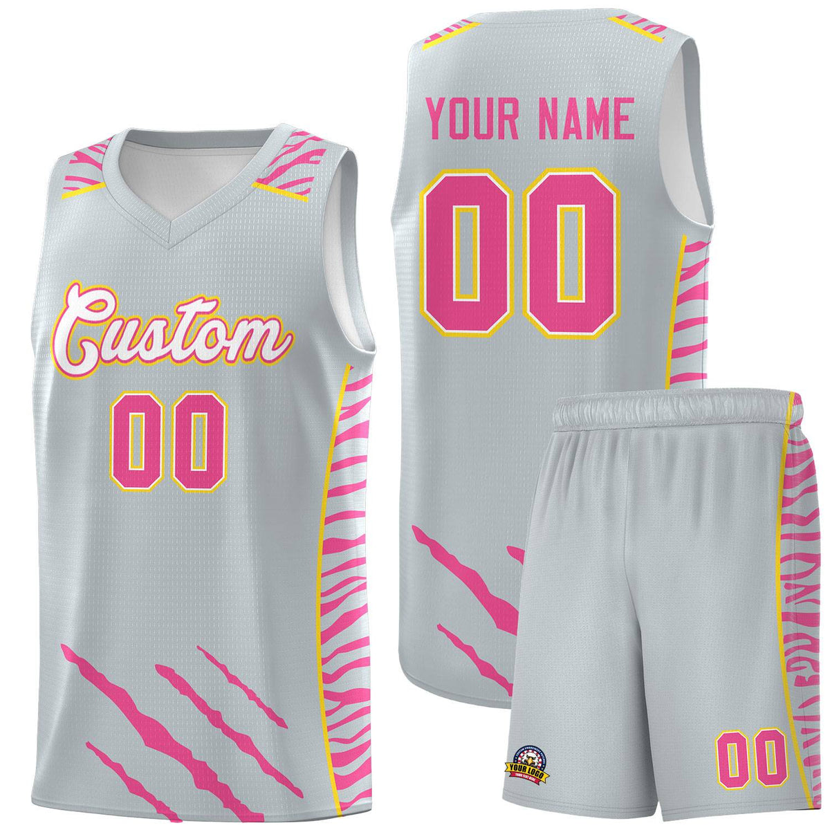 Custom Silver Personalized Tiger Claw Pattern Sports Uniform Basketball Jersey