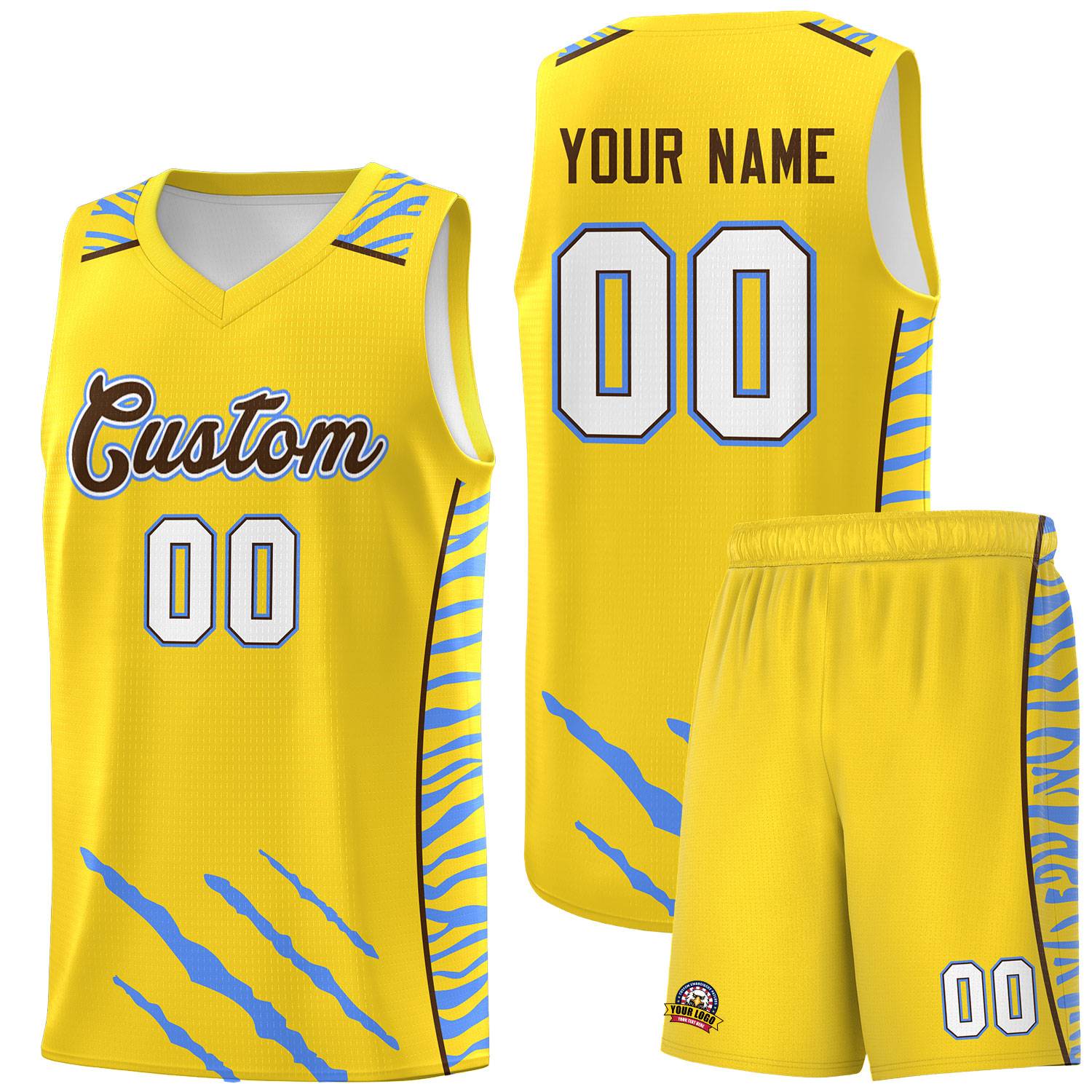 Custom Gold Personalized Tiger Claw Pattern Sports Uniform Basketball Jersey