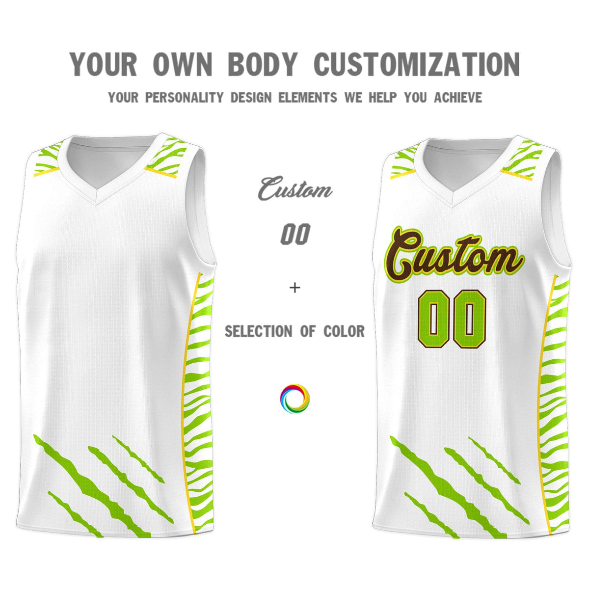 Custom White Personalized Tiger Claw Pattern Sports Uniform Basketball Jersey