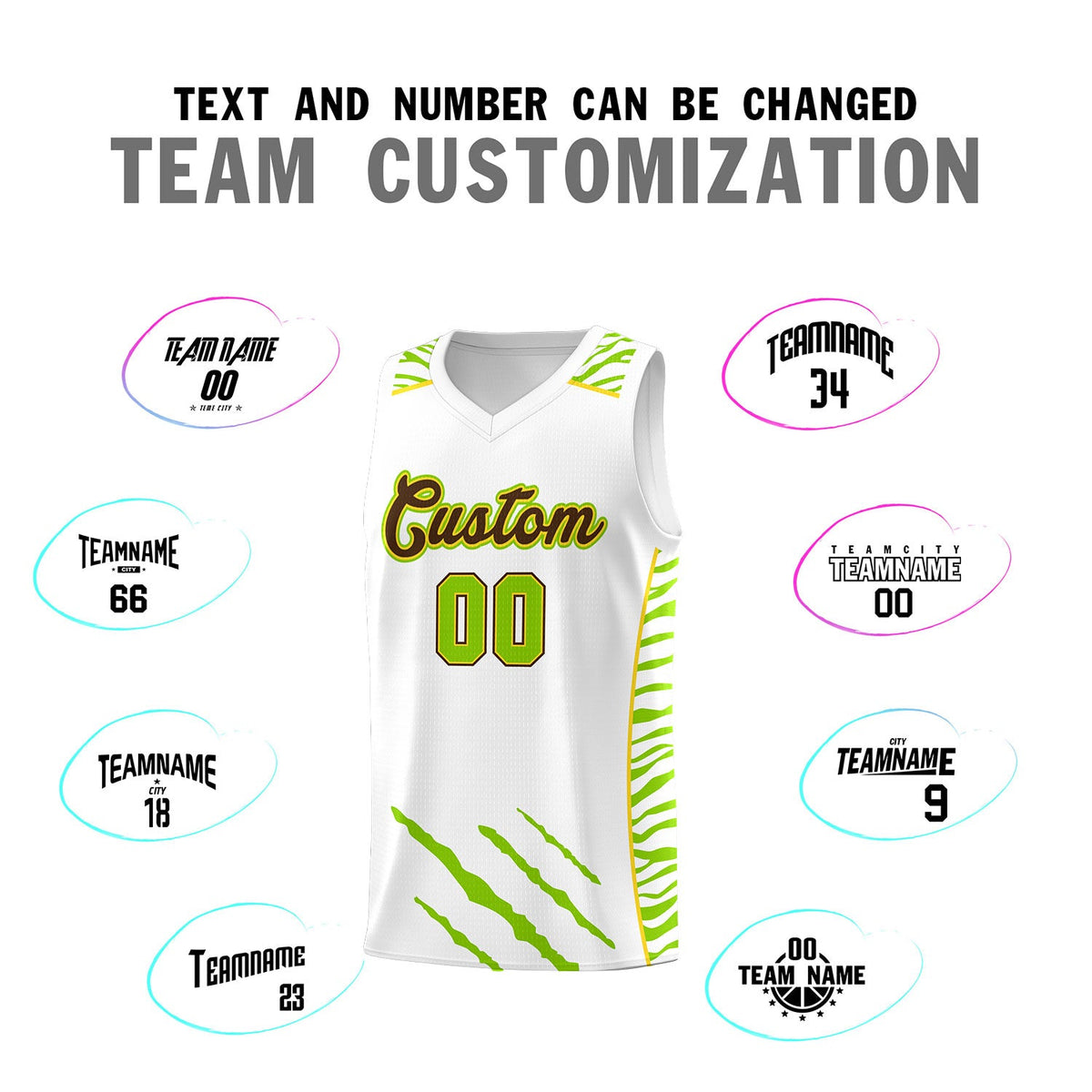 Custom White Personalized Tiger Claw Pattern Sports Uniform Basketball Jersey