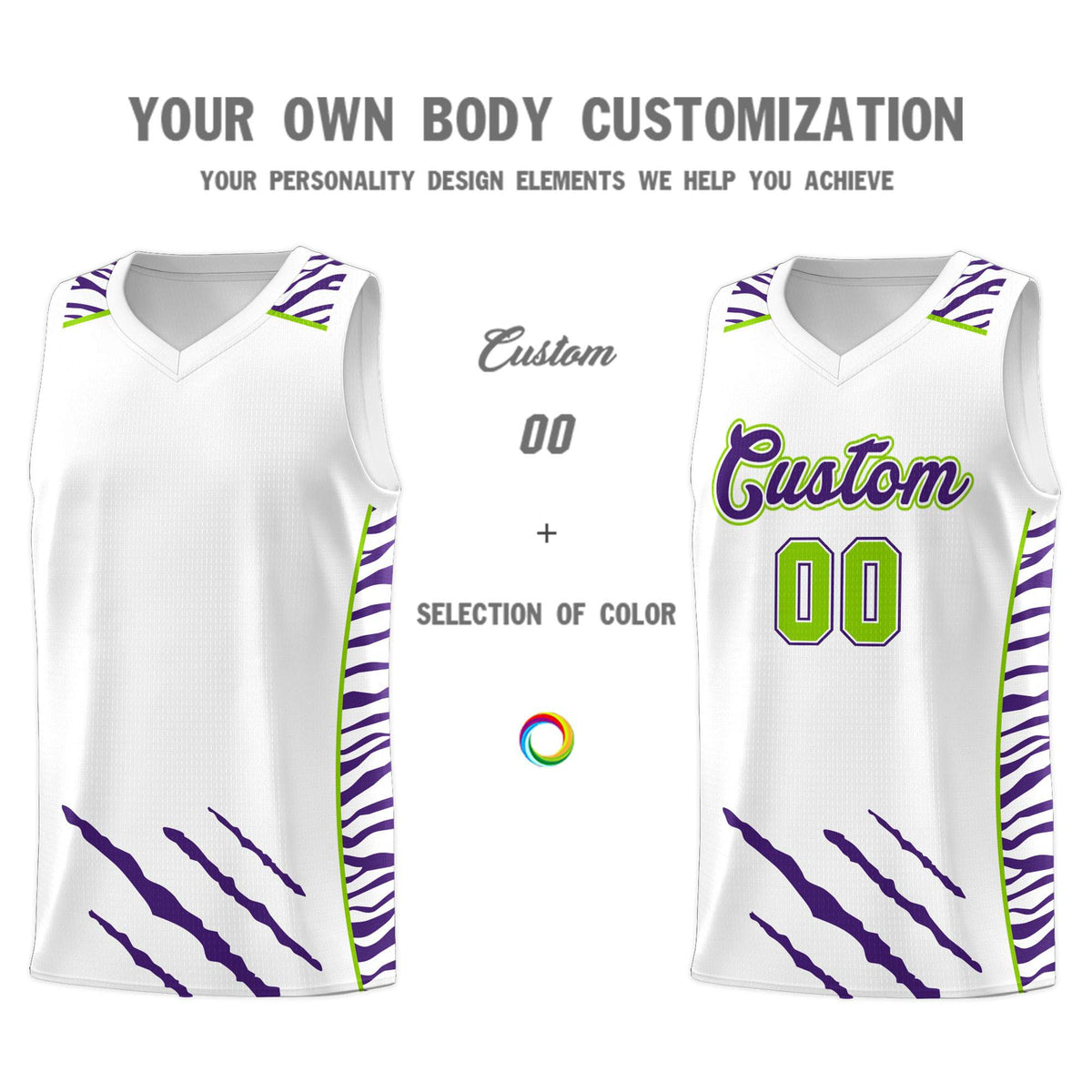 Custom White Personalized Tiger Claw Pattern Sports Uniform Basketball Jersey