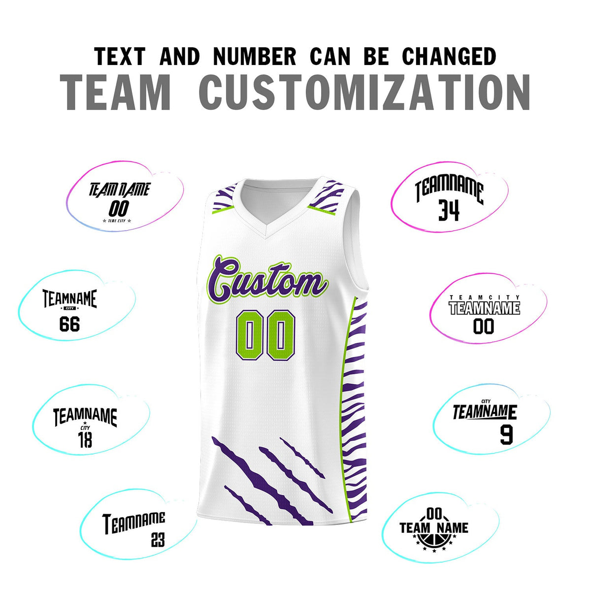 Custom White Personalized Tiger Claw Pattern Sports Uniform Basketball Jersey