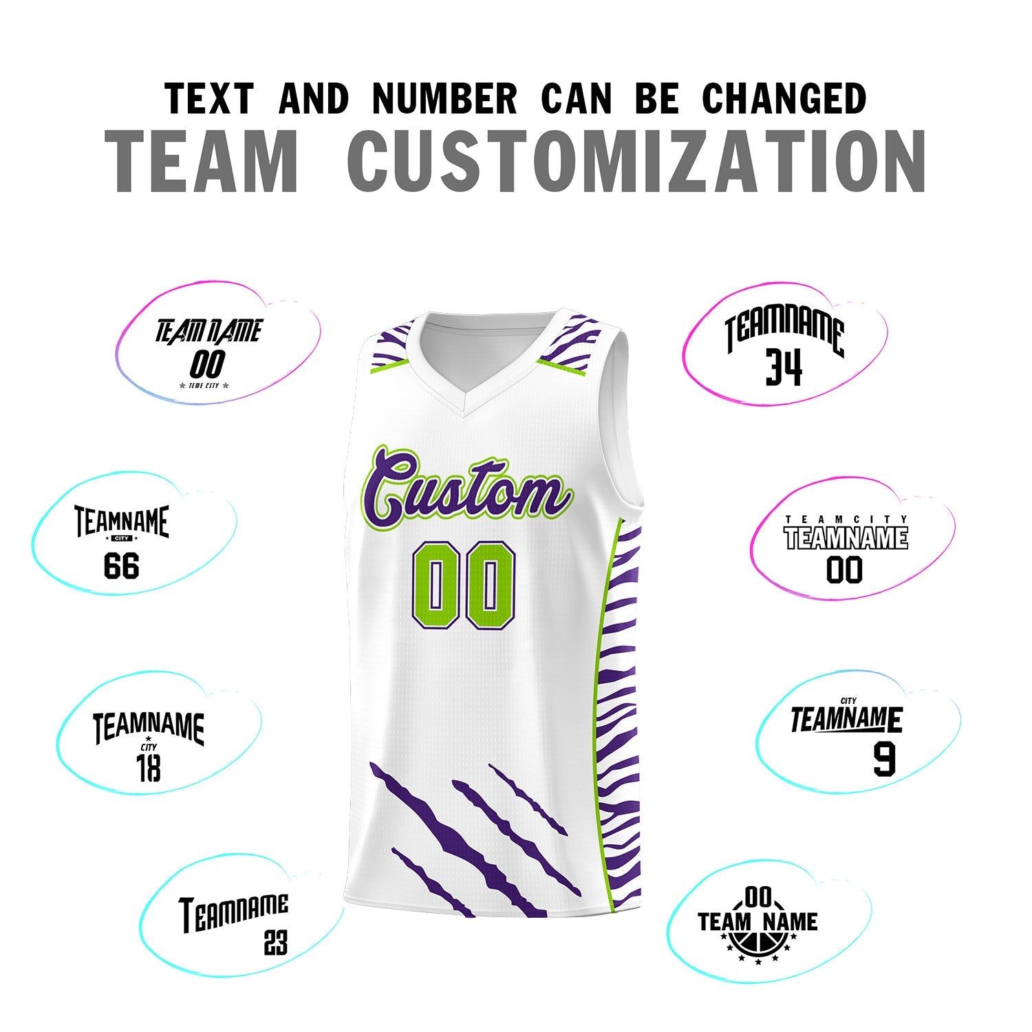 Custom White Personalized Tiger Claw Pattern Sports Uniform Basketball Jersey