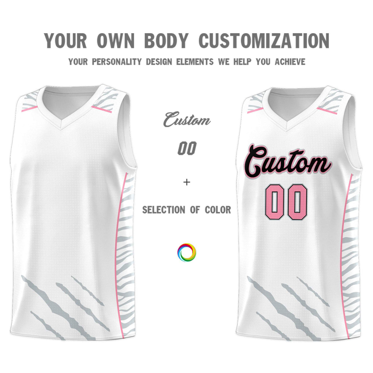 Custom White Personalized Tiger Claw Pattern Sports Uniform Basketball Jersey