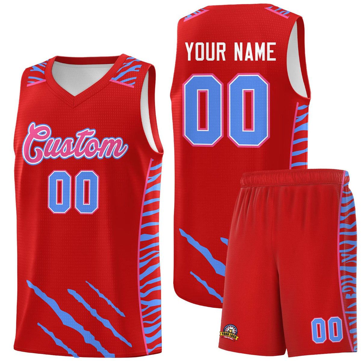 Custom Red Personalized Tiger Claw Pattern Sports Uniform Basketball Jersey