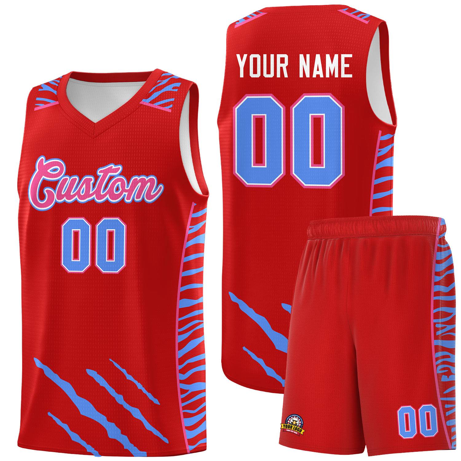 Custom Red Personalized Tiger Claw Pattern Sports Uniform Basketball Jersey