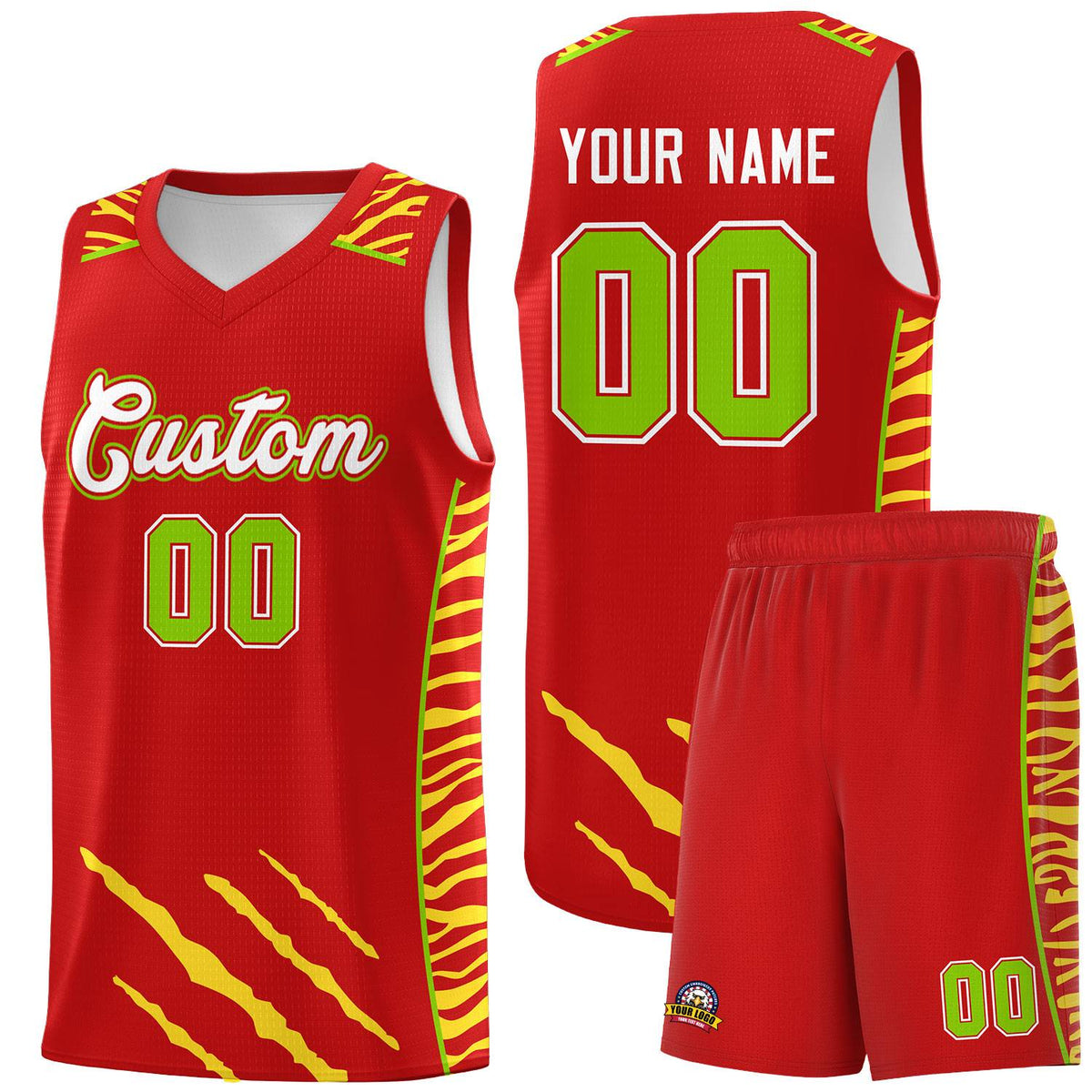 Custom Red Personalized Tiger Claw Pattern Sports Uniform Basketball Jersey
