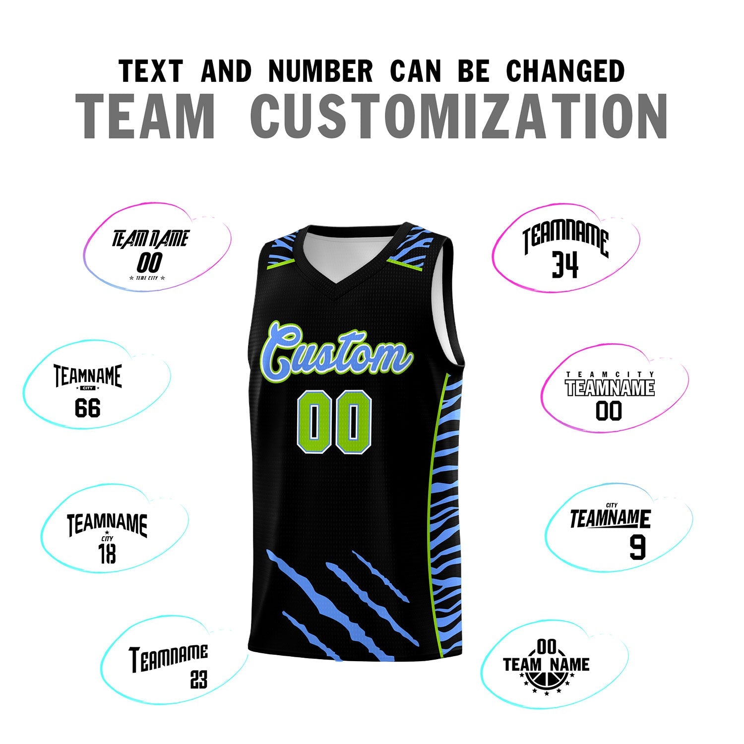 Custom Black Personalized Tiger Claw Pattern Sports Uniform Basketball Jersey