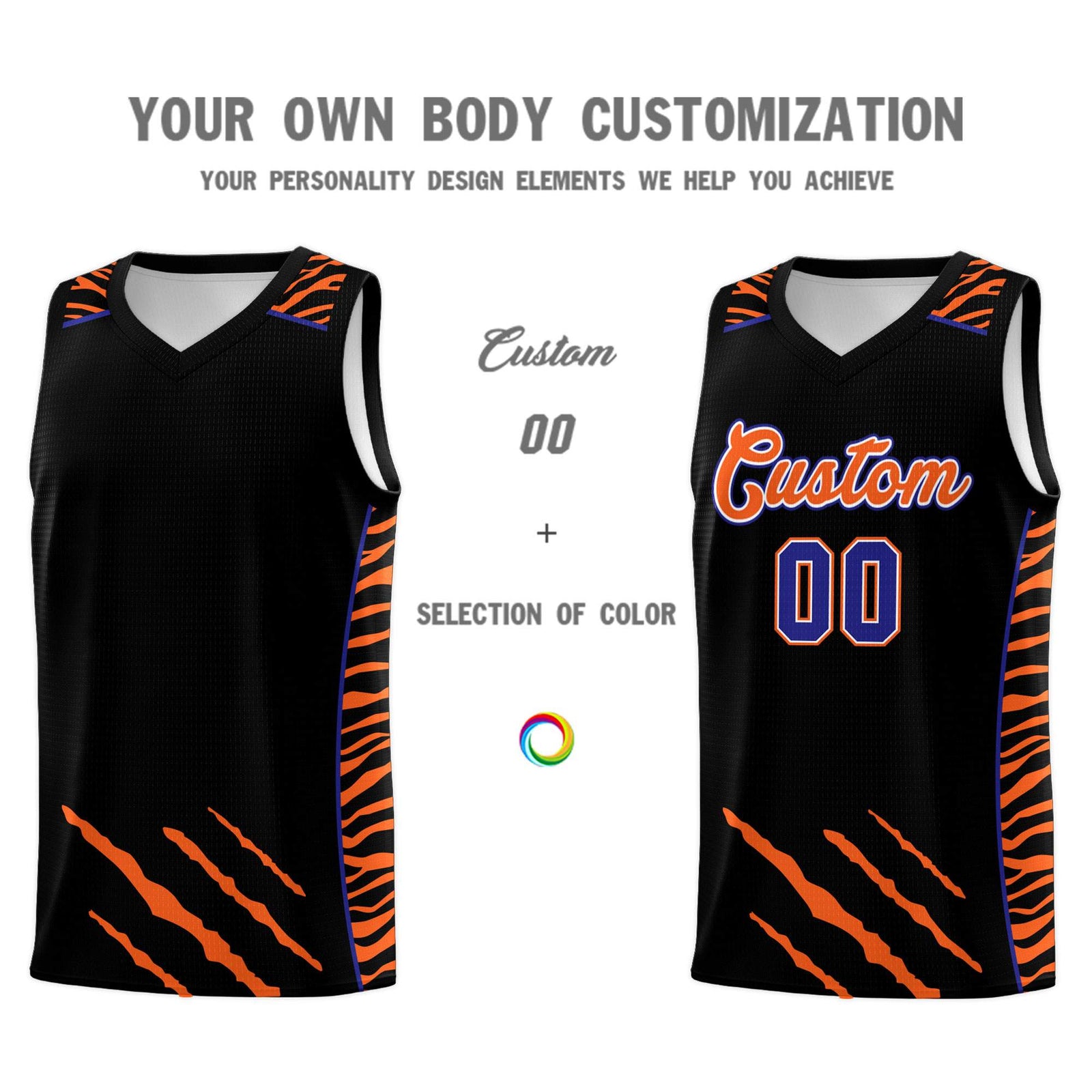 Custom Black Personalized Tiger Claw Pattern Sports Uniform Basketball Jersey