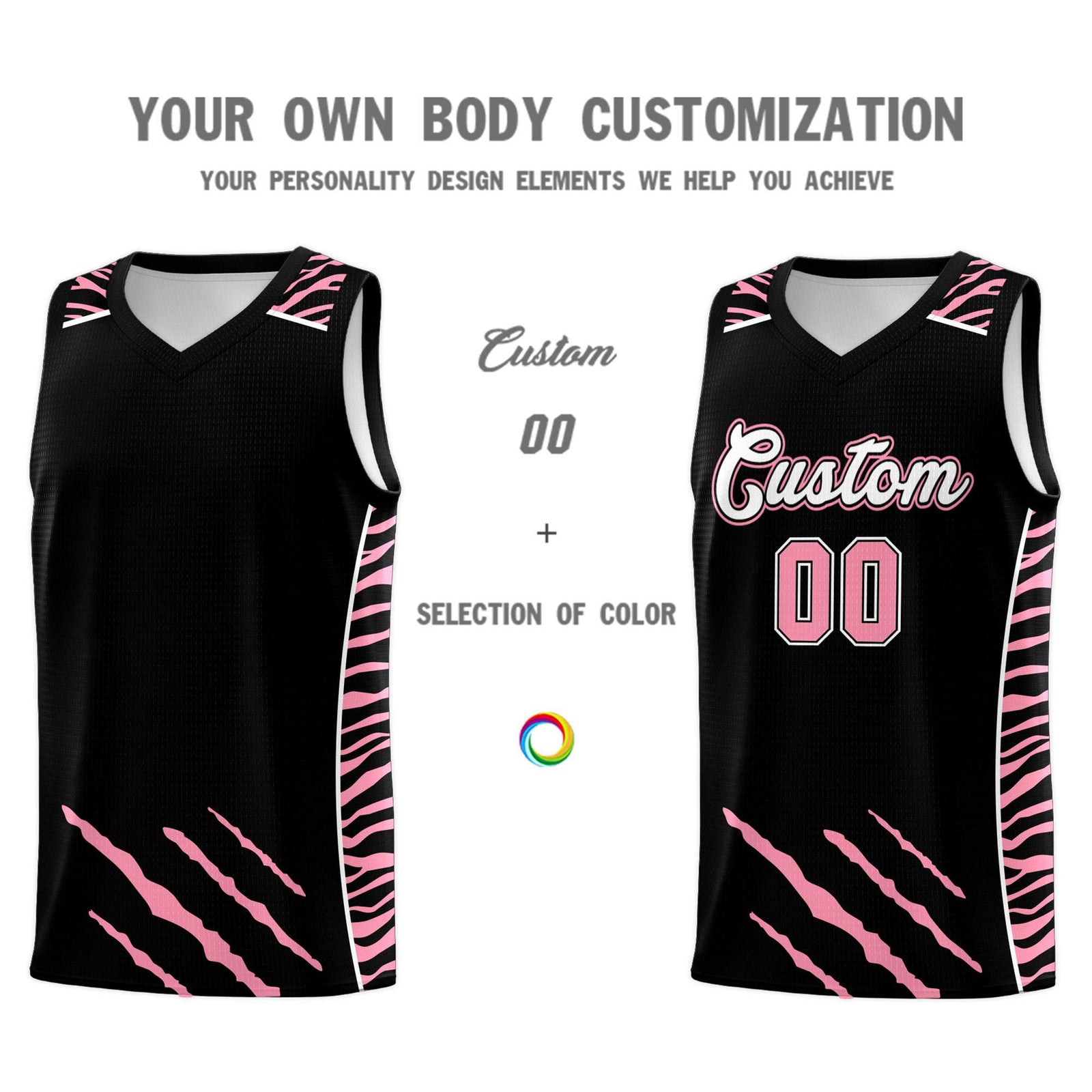 Custom Black Personalized Tiger Claw Pattern Sports Uniform Basketball Jersey