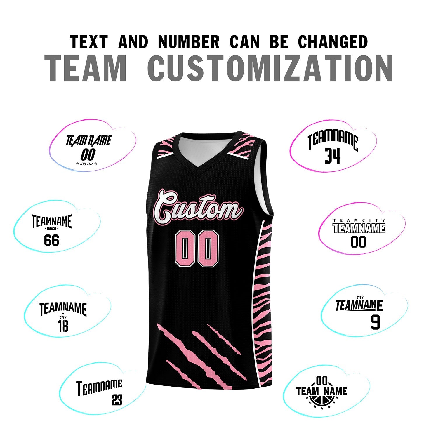 Custom Black Personalized Tiger Claw Pattern Sports Uniform Basketball Jersey