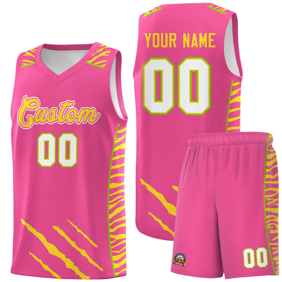 Custom Pink Personalized Tiger Claw Pattern Sports Uniform Basketball Jersey