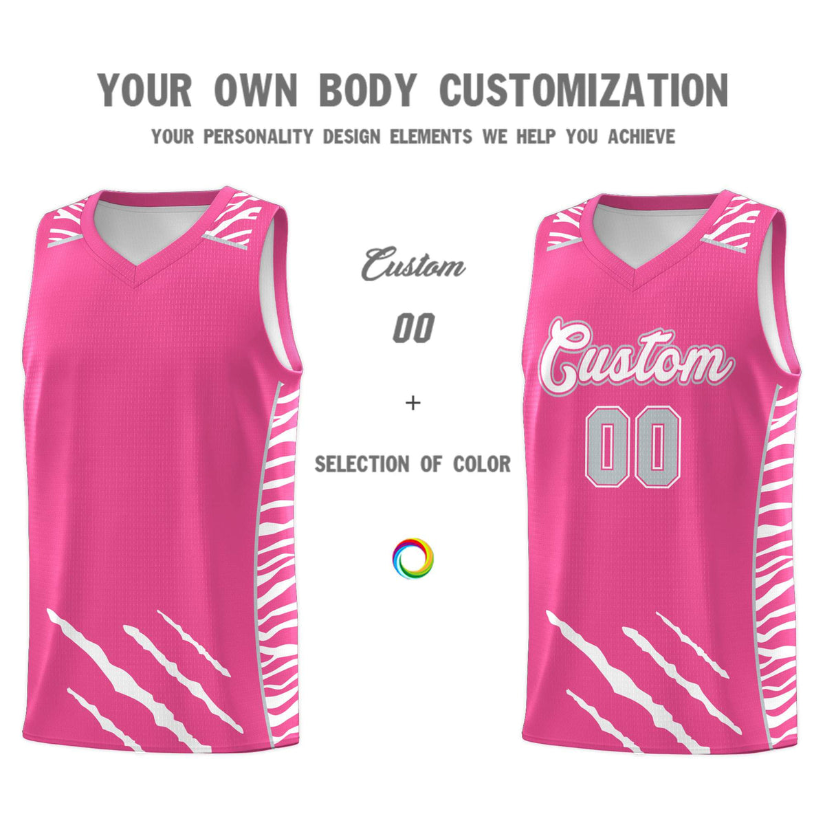 Custom Pink Personalized Tiger Claw Pattern Sports Uniform Basketball Jersey