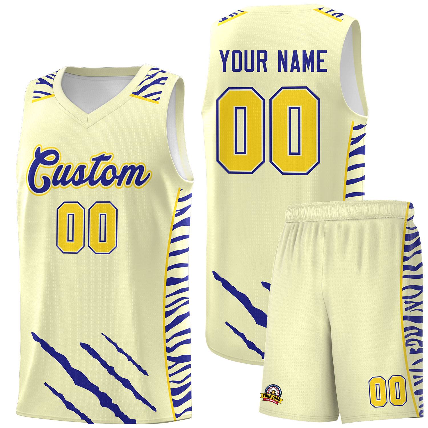 Custom Cream Personalized Tiger Claw Pattern Sports Uniform Basketball Jersey