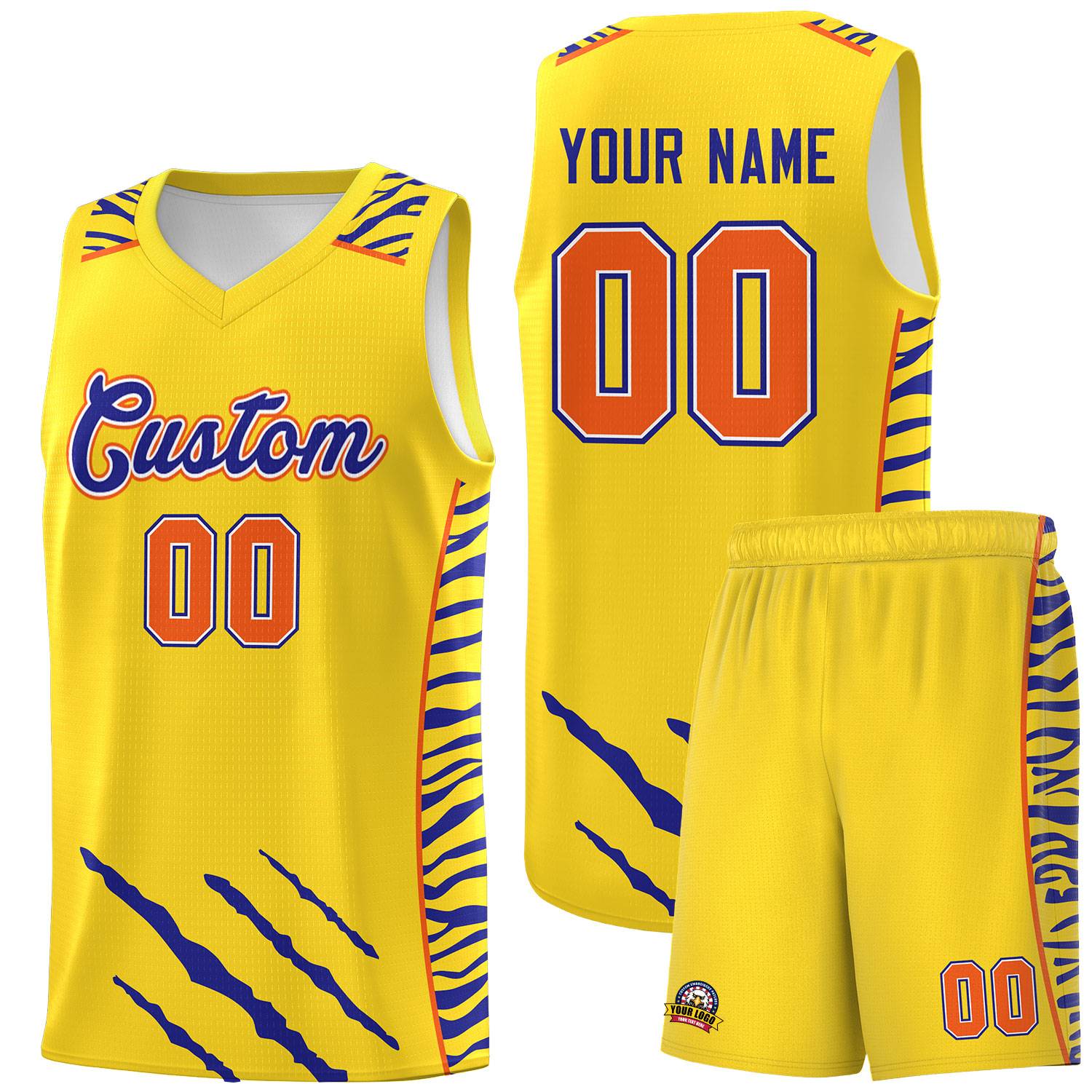 Custom Gold Personalized Tiger Claw Pattern Sports Uniform Basketball Jersey