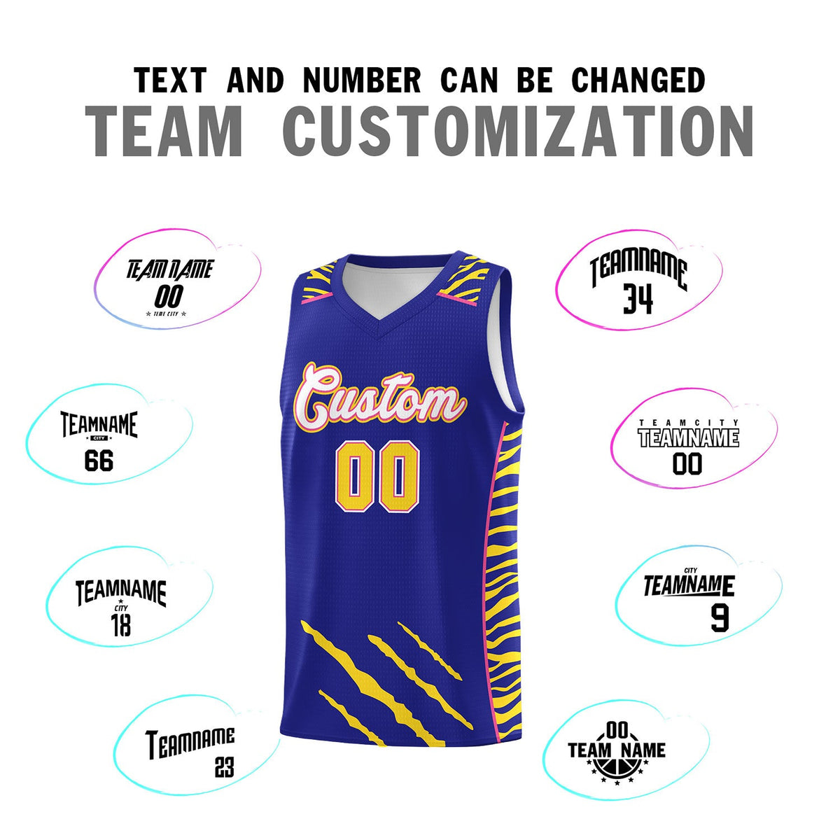 Custom Royal Personalized Tiger Claw Pattern Sports Uniform Basketball Jersey