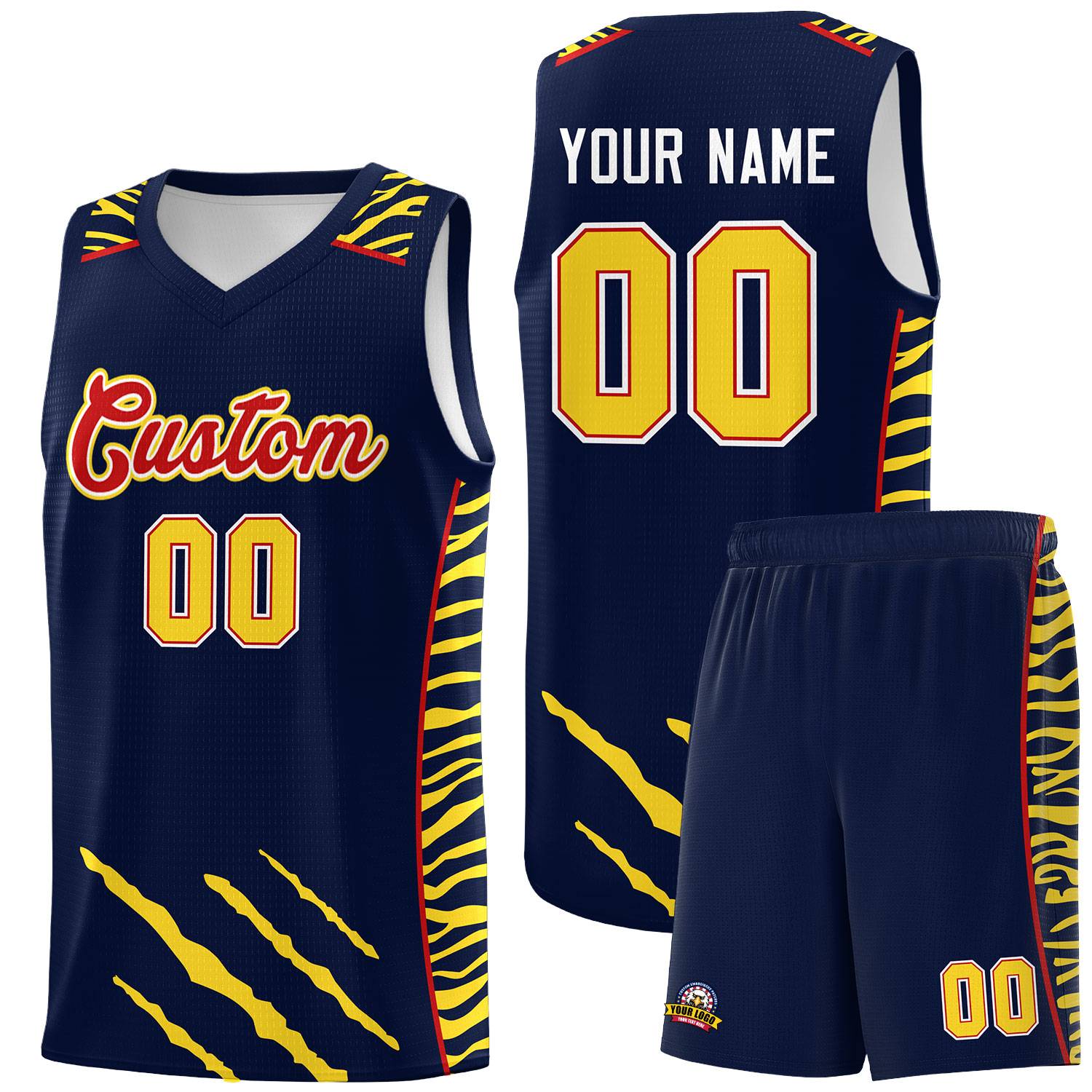 Custom Navy Personalized Tiger Claw Pattern Sports Uniform Basketball Jersey