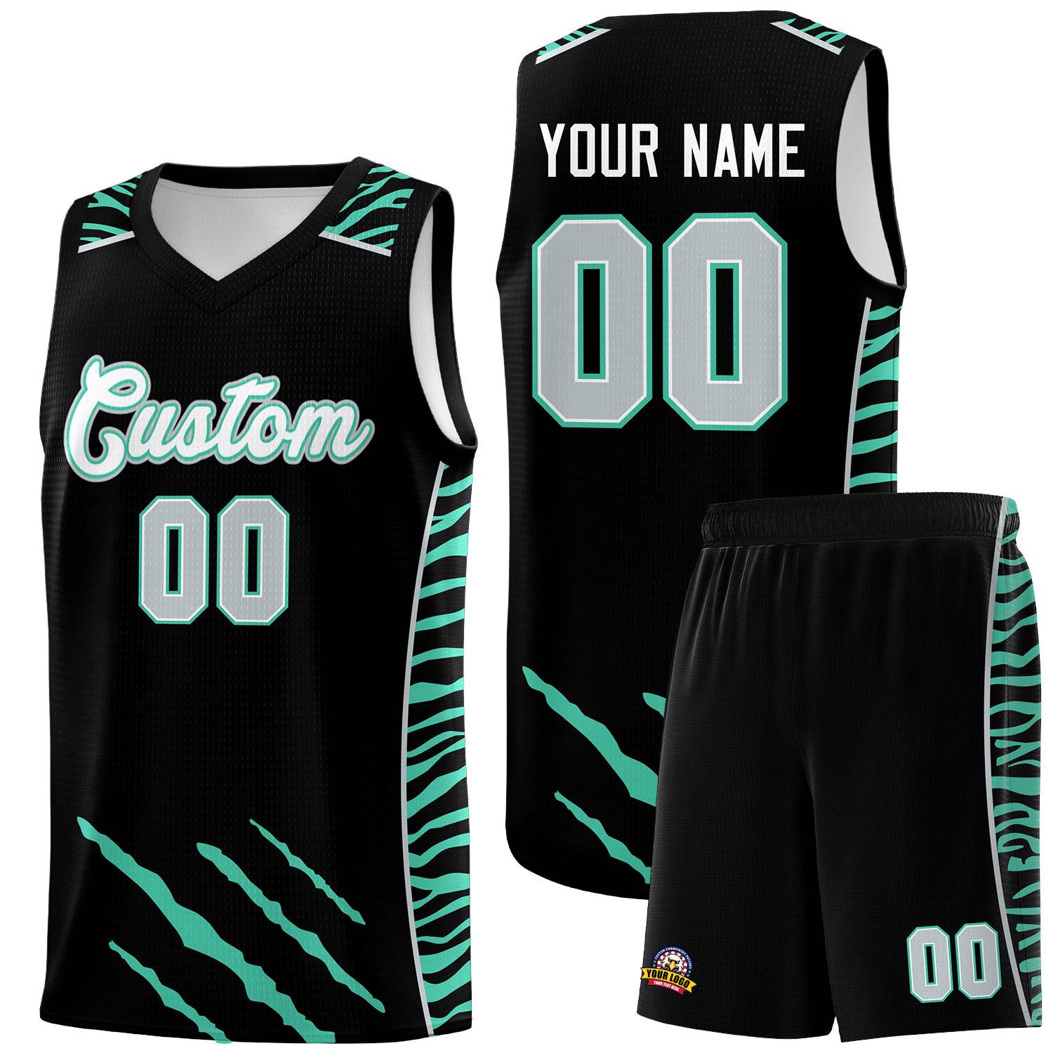 Custom Black Personalized Tiger Claw Pattern Sports Uniform Basketball Jersey