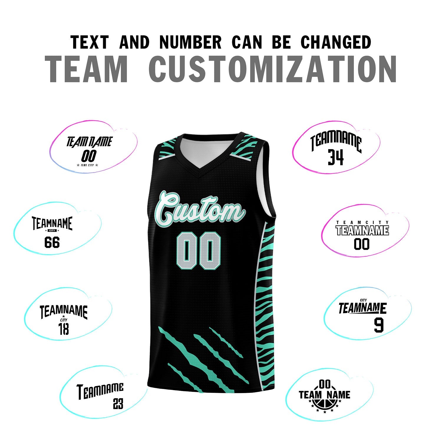 Custom Black Personalized Tiger Claw Pattern Sports Uniform Basketball Jersey