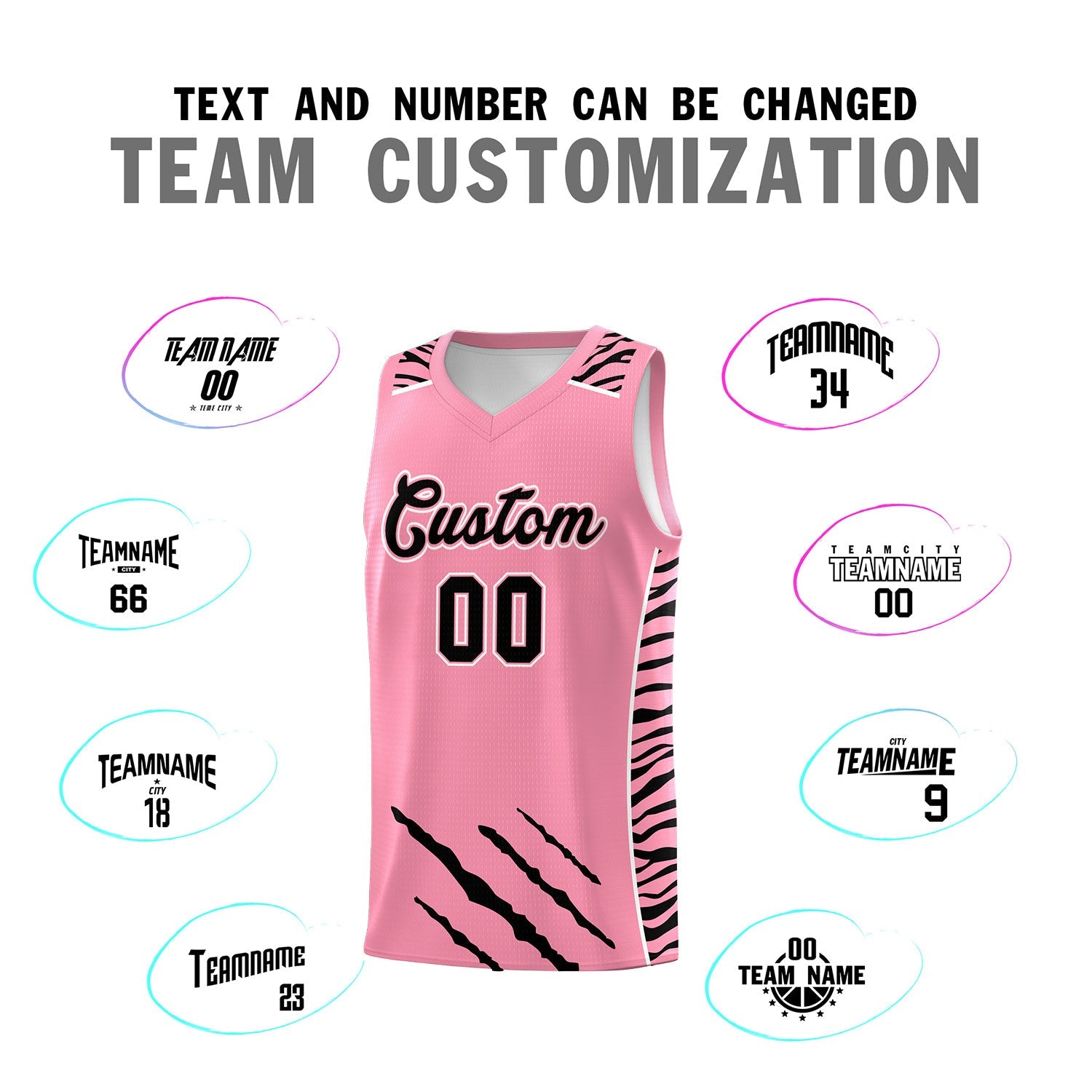 Custom Light Pink Personalized Tiger Claw Pattern Sports Uniform Basketball Jersey