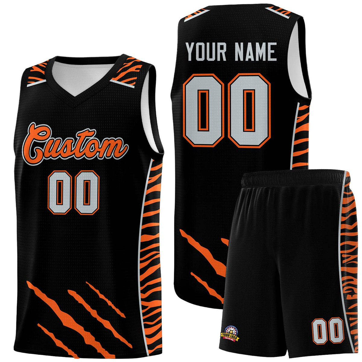 Custom Black Personalized Tiger Claw Pattern Sports Uniform Basketball Jersey