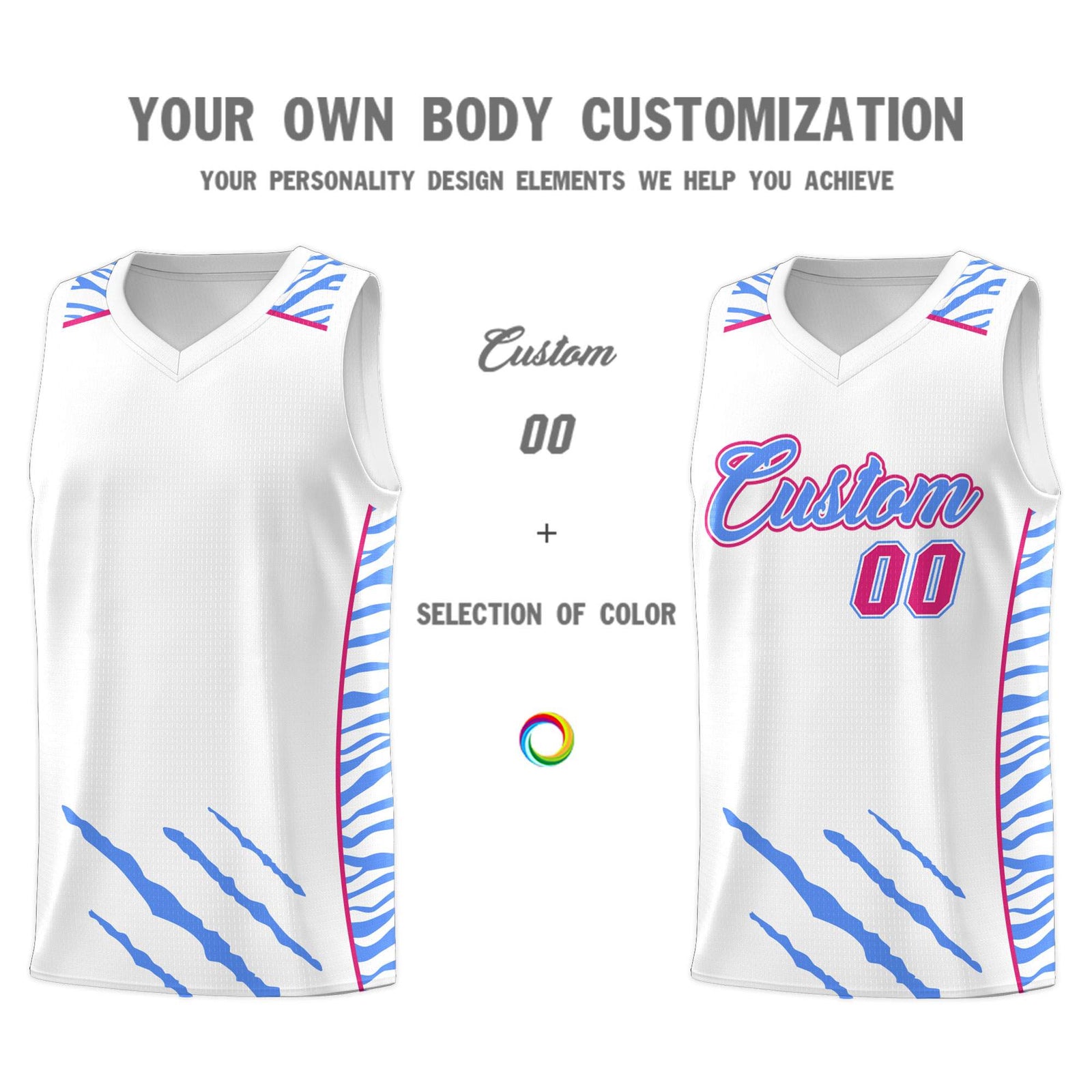 Custom White Personalized Tiger Claw Pattern Sports Uniform Basketball Jersey