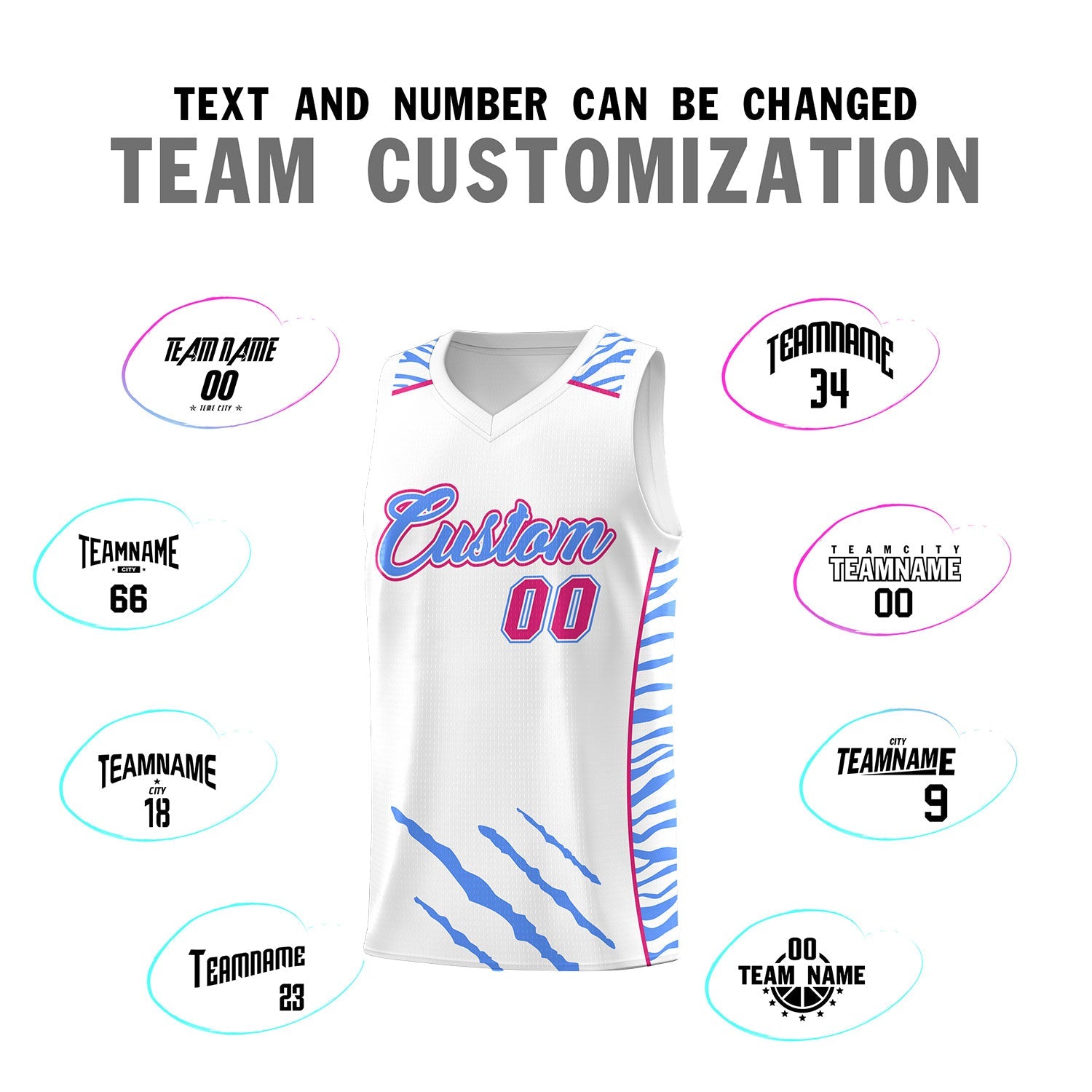 Custom White Personalized Tiger Claw Pattern Sports Uniform Basketball Jersey