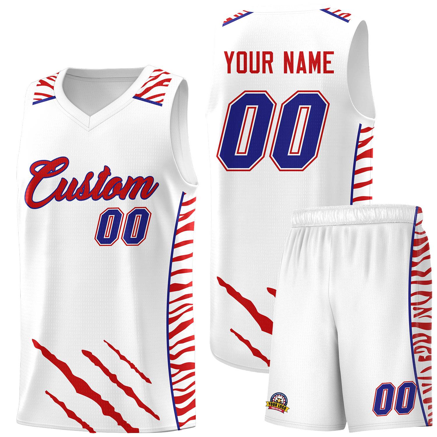 Custom White Personalized Tiger Claw Pattern Sports Uniform Basketball Jersey