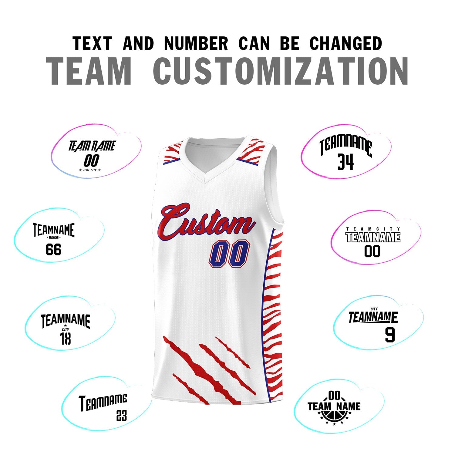 Custom White Personalized Tiger Claw Pattern Sports Uniform Basketball Jersey