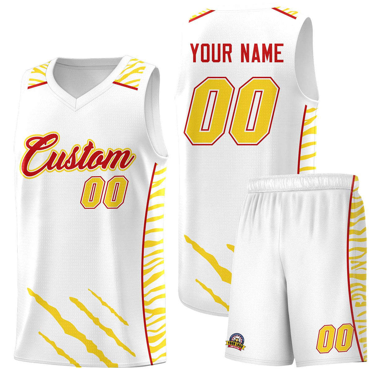 Custom White Personalized Tiger Claw Pattern Sports Uniform Basketball Jersey