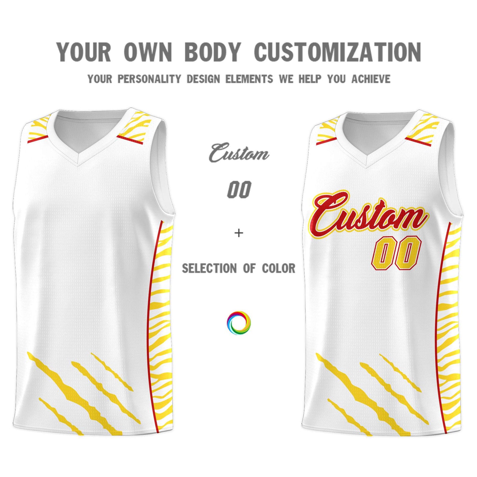 Custom White Personalized Tiger Claw Pattern Sports Uniform Basketball Jersey