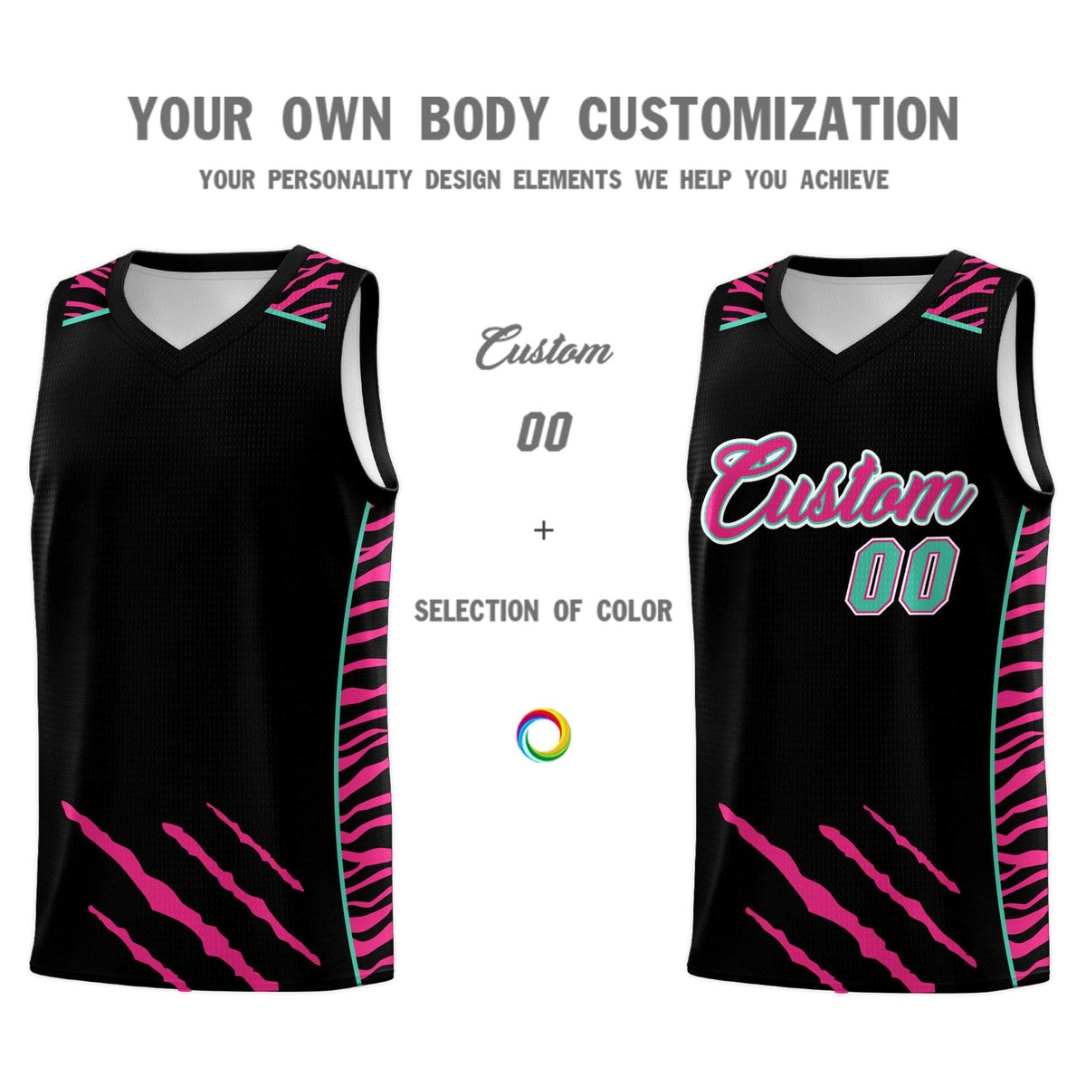 Custom Black Personalized Tiger Claw Pattern Sports Uniform Basketball Jersey