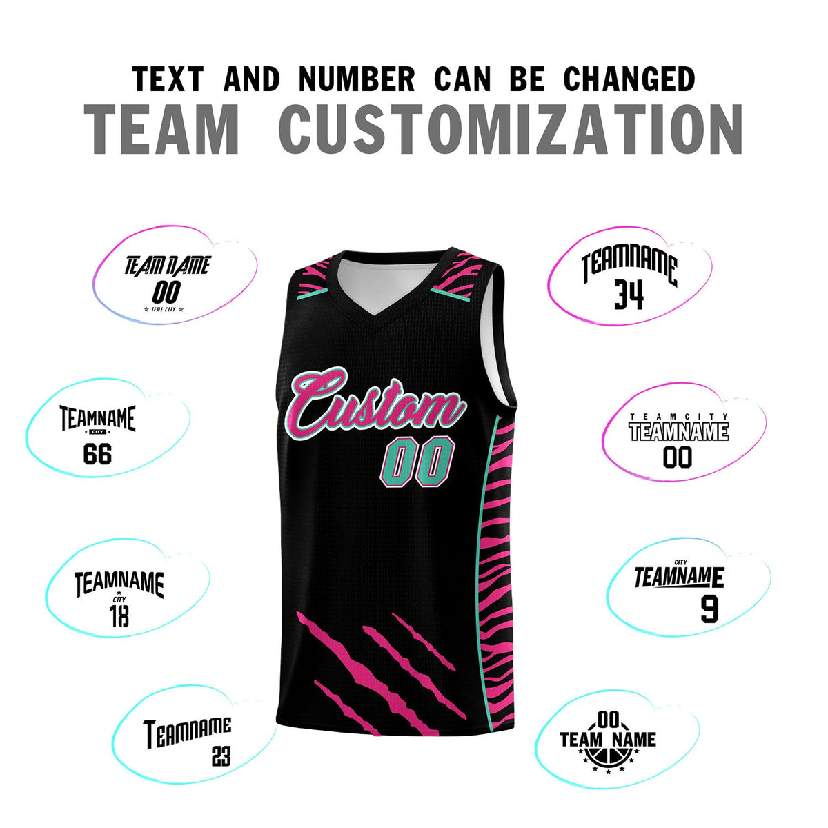 Custom Black Personalized Tiger Claw Pattern Sports Uniform Basketball Jersey